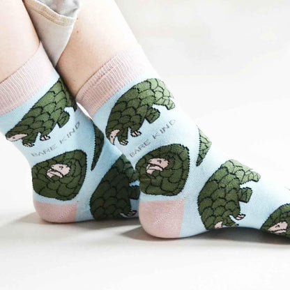 Barekind NZ bamboo socks featuring a Save the Pangolins design, suitable for adults size 4-7, eco-friendly and comfortable.