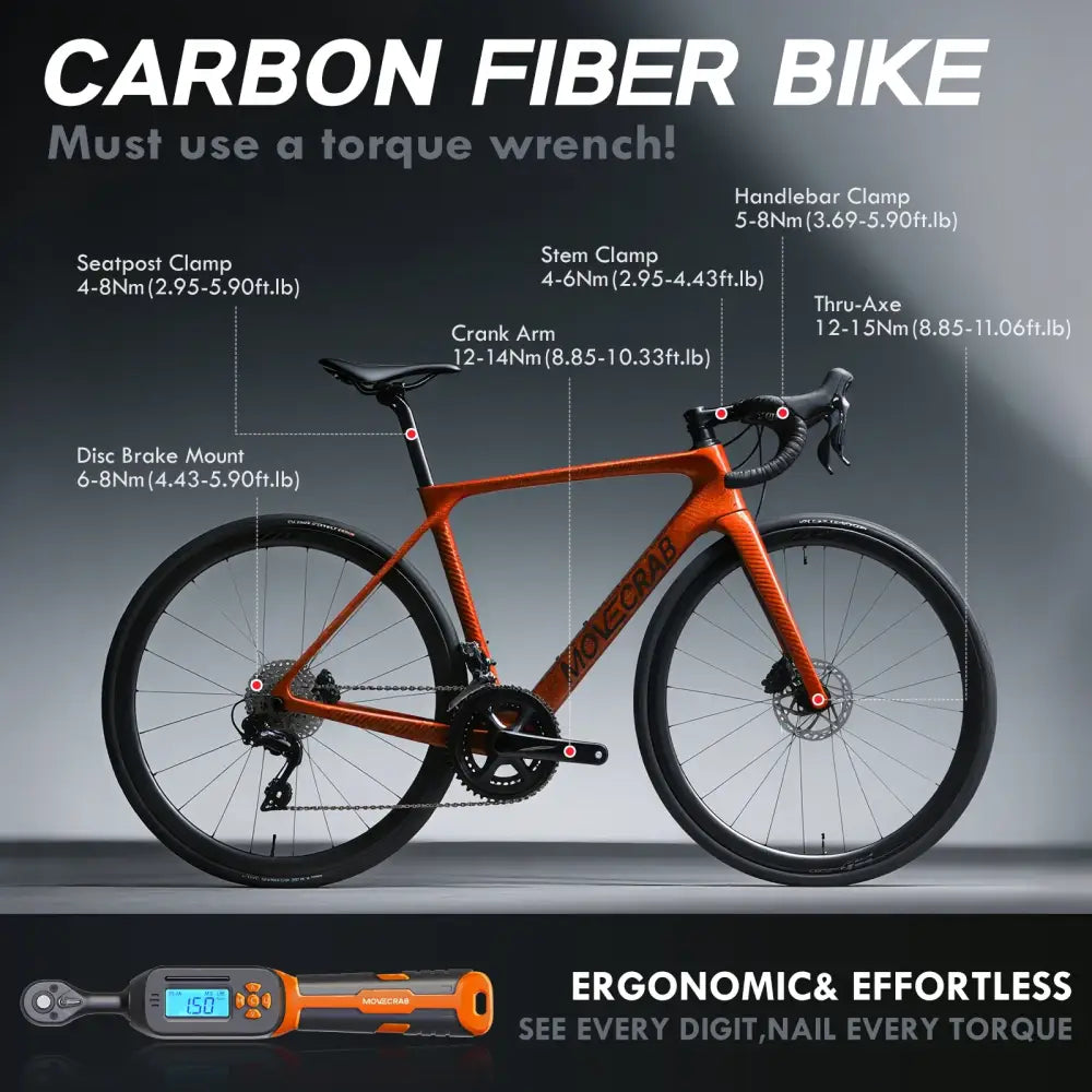 Habicare HBC 40-piece bike digital torque wrench set with 1/4 inch drive, including various torque tools for precise bike maintenance.