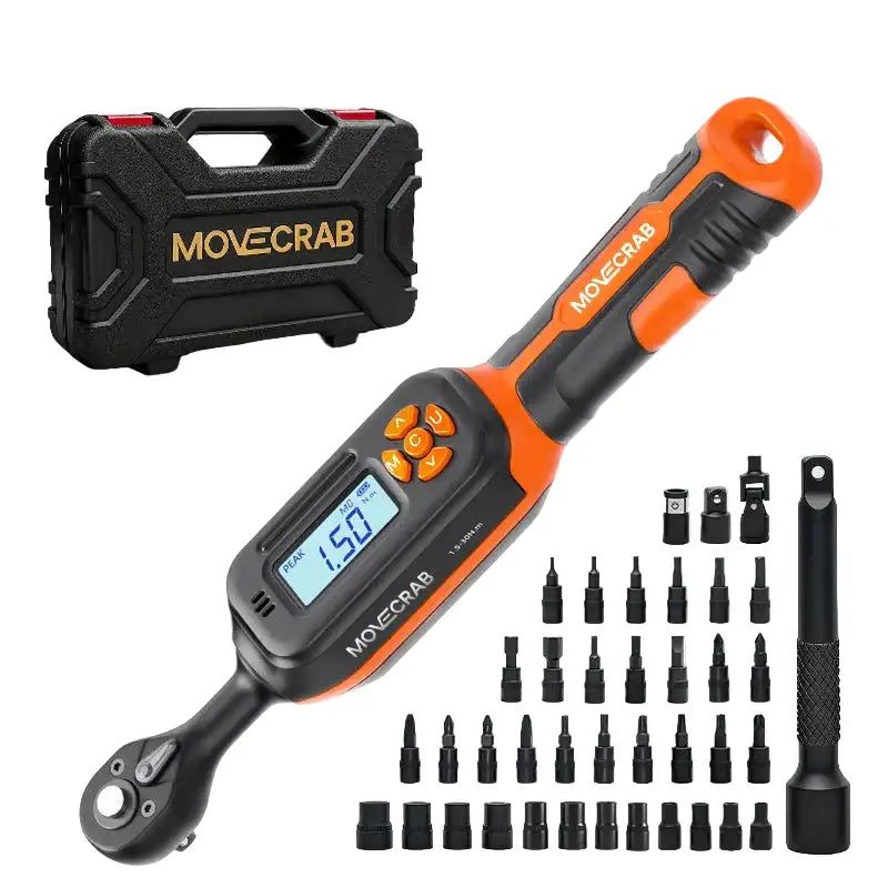 HBC Habicare 40-piece bike digital torque wrench set with 1/4″ drive, includes various torque wrenches and accessories.