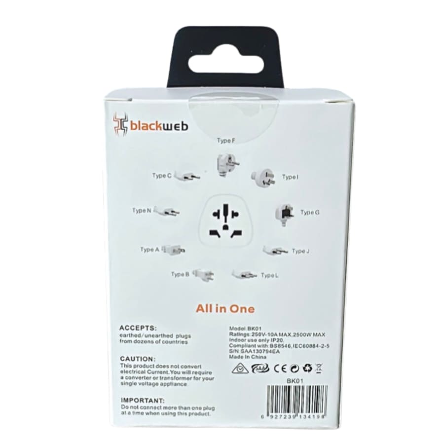 All In One Travel Blackweb Adapter BK01 Wall Plug (USA & UK to NZ & AUS) 9eight5