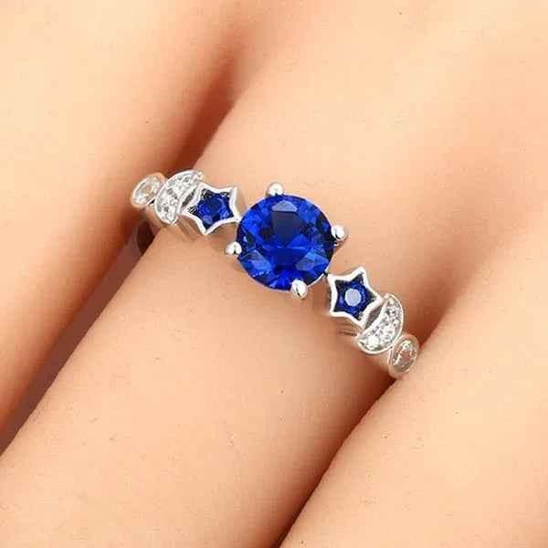 Women's Blue Gemstone Moon Ring