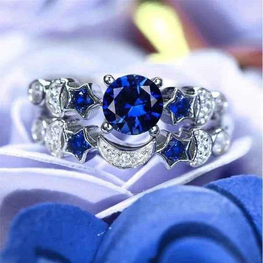 Women's Blue Gemstone Moon Ring