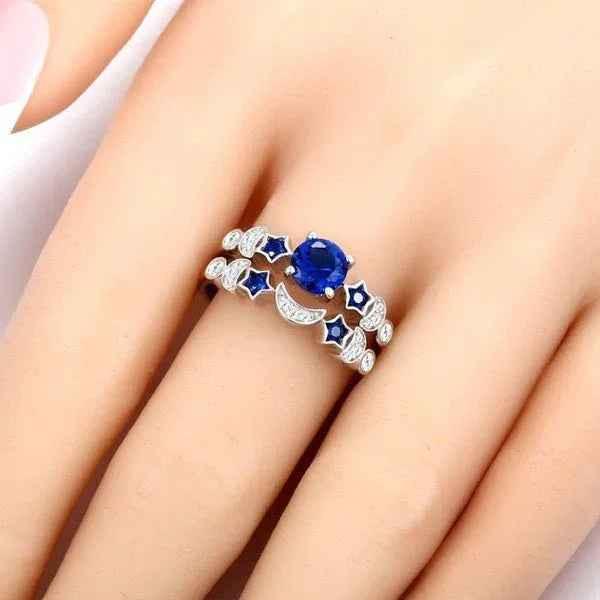 Women's Blue Gemstone Moon Ring