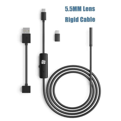 9eight5 borescope camera for phone and tablet inspections, with 5.5mm endoscope, USB and Type-C connectors, compact design
