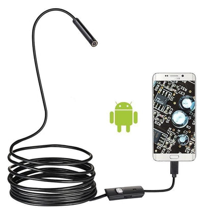 9eight5 borescope inspection camera for phones and tablets, with Type-C and Micro-USB connectors for Android devices.