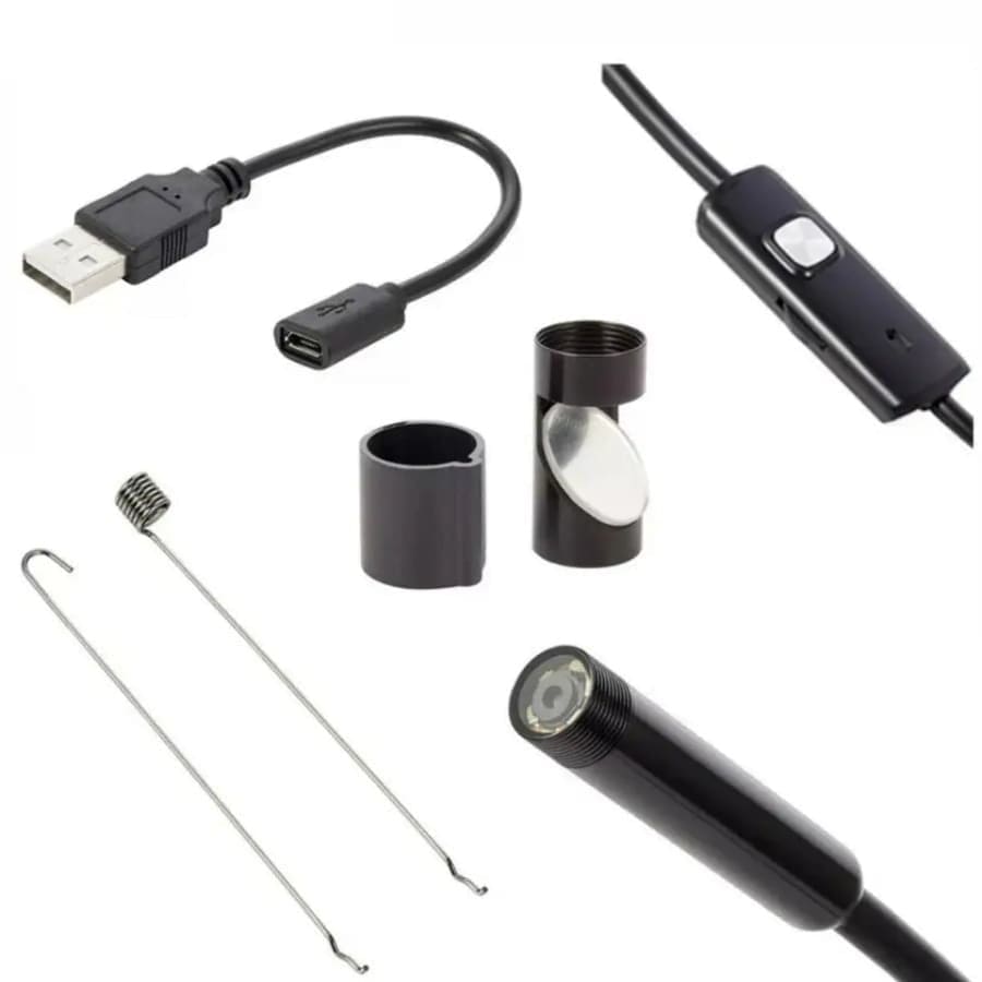 9eight5 borescope camera for inspections, compatible with Android phones and tablets, with Type-C and Micro USB connectors.