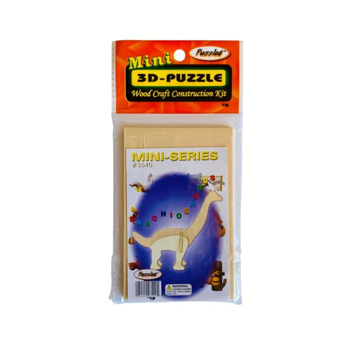 Mini Brachiosaurus 3D puzzle by 9eight5, showing assembled dinosaur model with detailed features and vibrant colors.