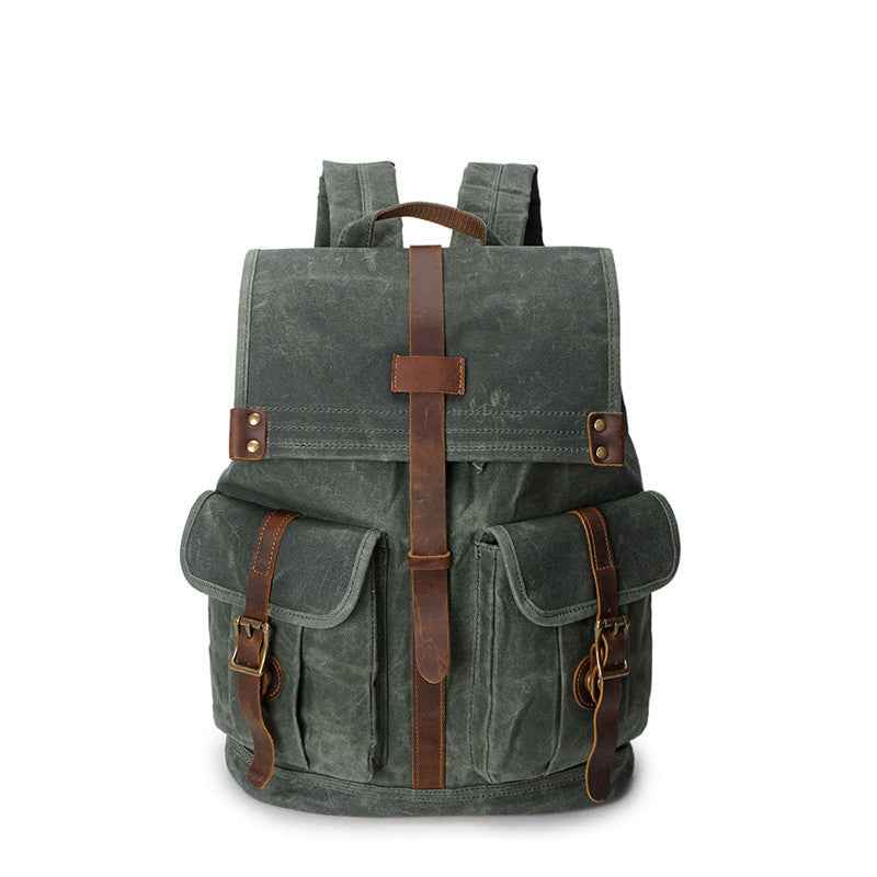 Men's Waxed Canvas Backpack — Vintage Leather Trim Waterproof | Travel & Hiking