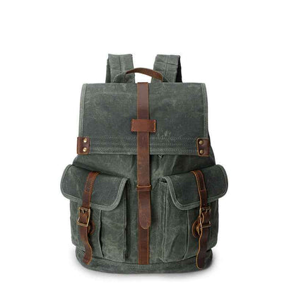Men's Waxed Canvas Backpack — Vintage Leather Trim Waterproof | Travel & Hiking