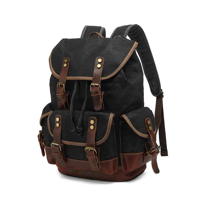 Waxed Canvas Leather Backpack — Retro Heritage Rucksack | Travel & Adventure Pack