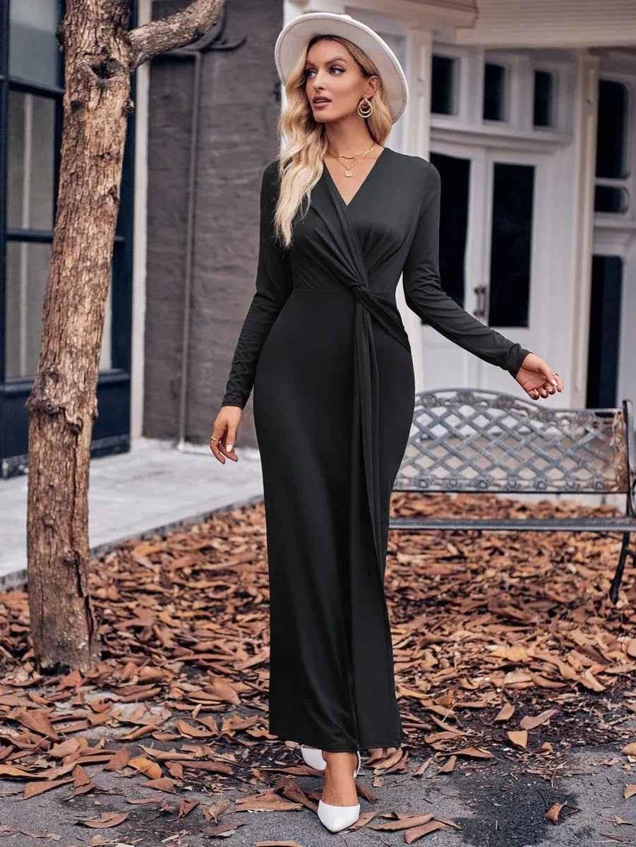 Women's Chic Solid V-Neck Waist Dress