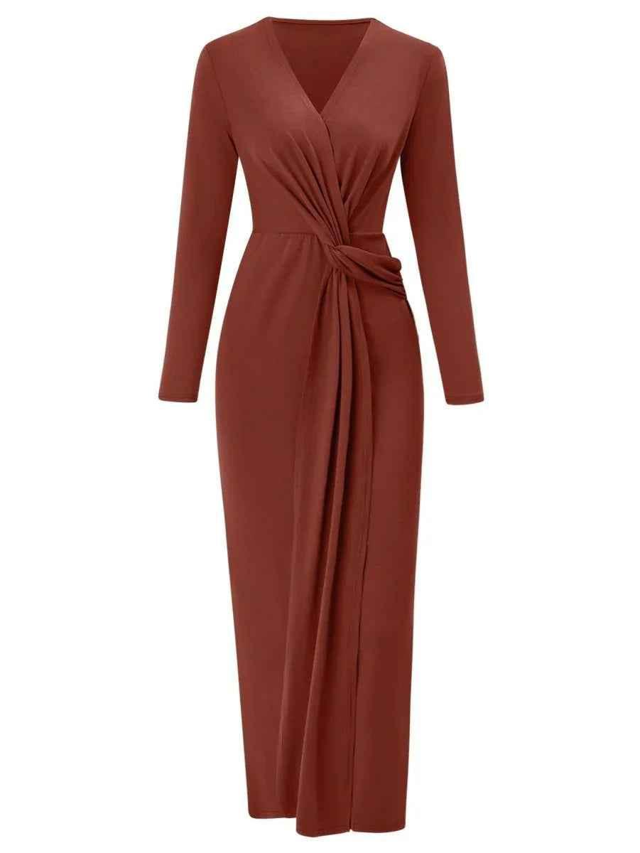 Women's Chic Solid V-Neck Waist Dress