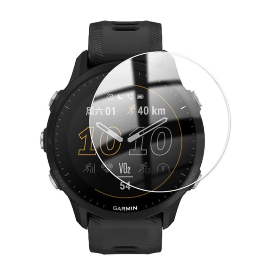 Pack of six clear hydrogel screen protectors for Garmin Forerunner 955 smartwatch, designed to protect the watch display.