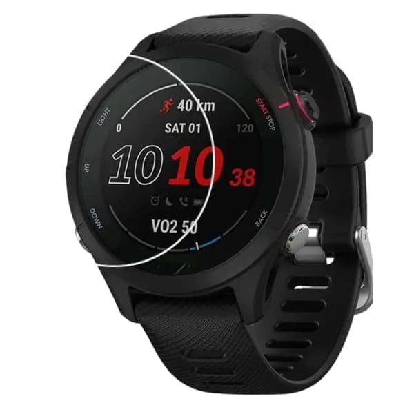 Set of six clear hydrogel screen protectors for Garmin Forerunner 955 watch, designed to protect the screen from scratches and impacts.