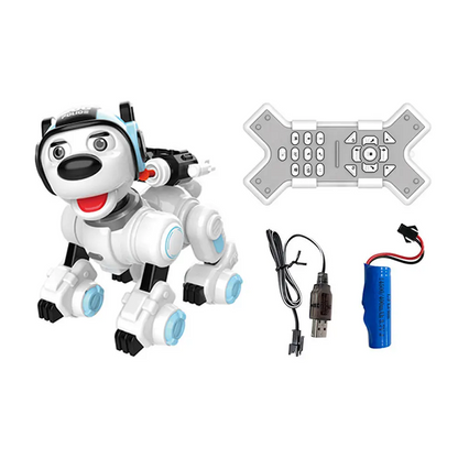 Dealonlinenz RC Smart Dog Patrol Robot toy performing dance and singing, featuring shooting functions, ideal for kids' gift.
