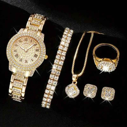Luxury Women's Diamond Watch Set with Roman Numerals