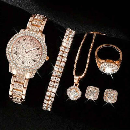 Luxury Women's Diamond Watch Set with Roman Numerals