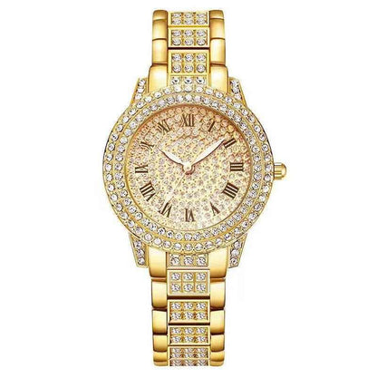 Luxury Women's Diamond Watch Set with Roman Numerals