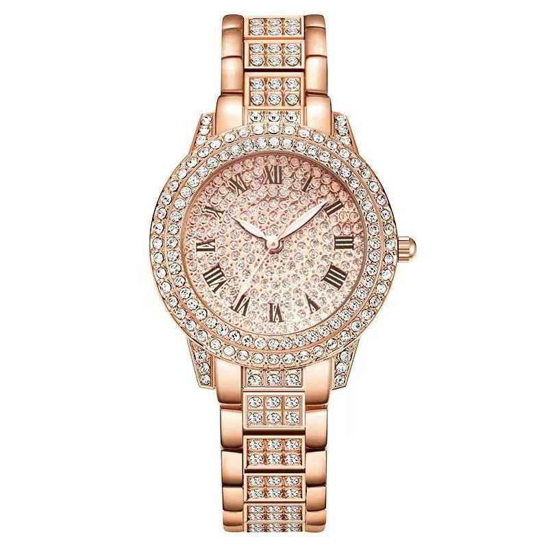 Luxury Women's Diamond Watch Set with Roman Numerals