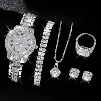 Luxury Women's Diamond Watch Set with Roman Numerals