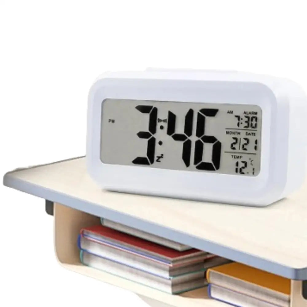 Digital Alarm Clock – Battery Operated with Indoor Temperature & Light Sensor Backlight (3 colors available) Habicare
