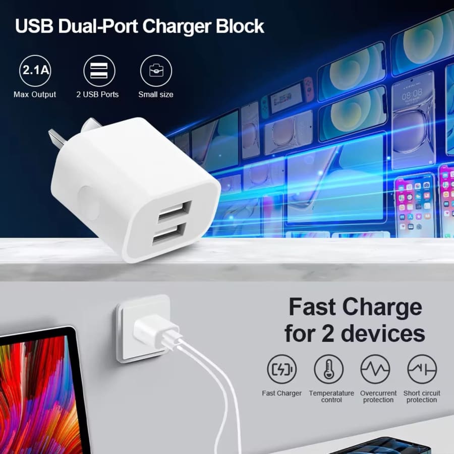 Dual USB Power Adapter Wall Plug (NZ / AUS) (White) 9eight5