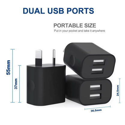 Dual USB Power Adapter Wall Plug (NZ / AUS) (Black) That Watch Shop