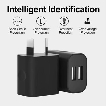 Dual USB Power Adapter Wall Plug (NZ / AUS) (Black) That Watch Shop