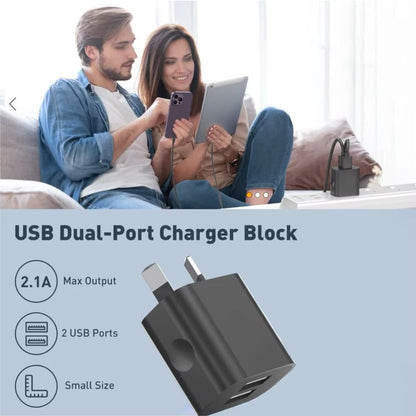 Dual USB Power Adapter Wall Plug (NZ / AUS) (Black) That Watch Shop
