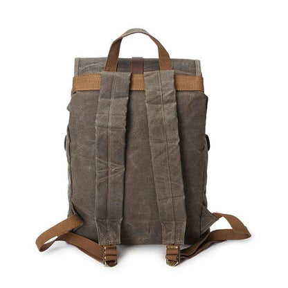 Men's Waxed Canvas Backpack — Vintage Leather Trim Waterproof | Travel & Hiking