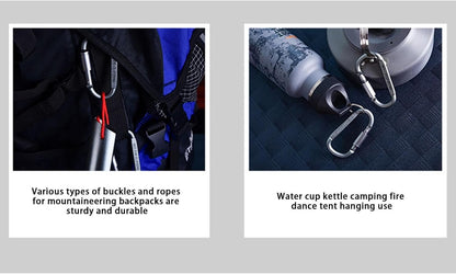 Heavy-duty D-shaped aluminium carabiner hooks from ECOTREK, ideal for securing gear and accessories with durable metal construction.