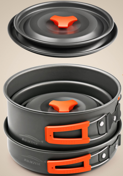 ECOTREK outdoor large camping cookware set with pots, pans, and utensils for 4-5 people, ideal for outdoor cooking adventures