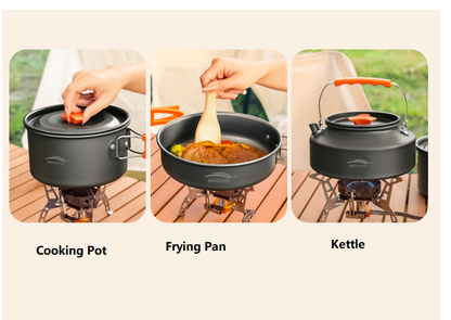 ECOTREK outdoor large camping cookware set with pots and pans, ideal for 4-5 people, suitable for outdoor cooking and camping trips.