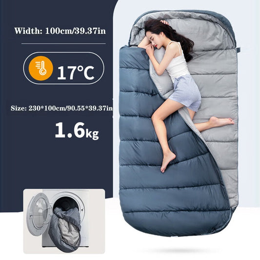 ECOTREK large rectangular sleeping bag, 230 x 100 cm, ideal for camping, hiking, and outdoor picnics.