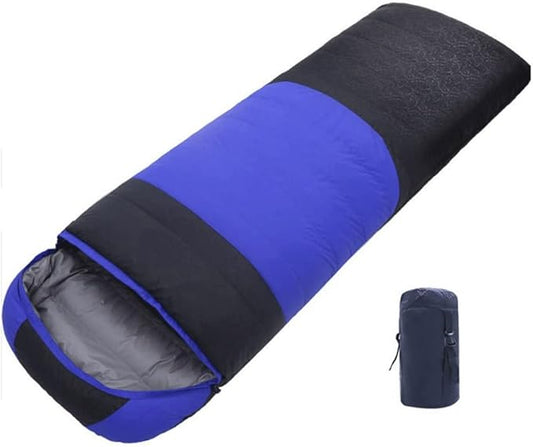 ECOTREK outdoor single duck down sleeping bag in orange and black, designed for camping and outdoor adventures.