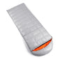 ECOTREK goose down envelope sleeping bag in silver, compact and lightweight for camping and outdoor adventures.