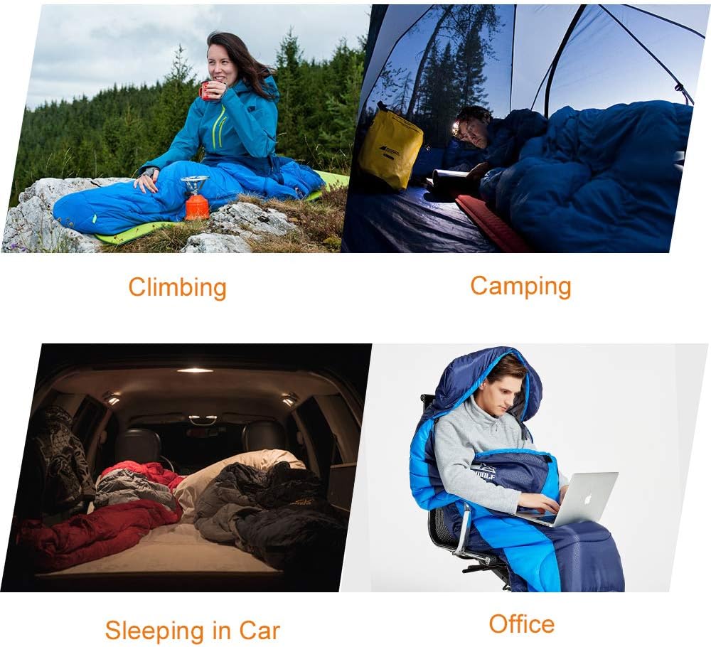 ECOTREK 4-Season Adults Envelope Camping Sleeping Bag shown in compact, lightweight design, ideal for all-season outdoor camping.