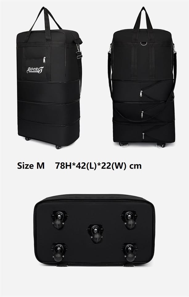 ECOTREK high-capacity foldable storage bag with wheels, ideal for airline checked luggage and travel organization.