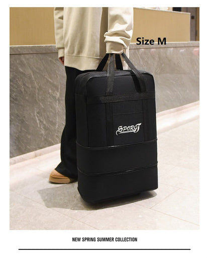 ECOTREK high-capacity foldable storage bag with wheels, airline checked luggage, durable and spacious for travel storage.