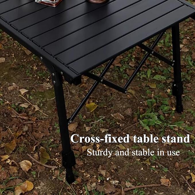 ECOTREK aluminium height-adjustable camping table, portable outdoor table with 89cm height, ideal for outdoor activities.