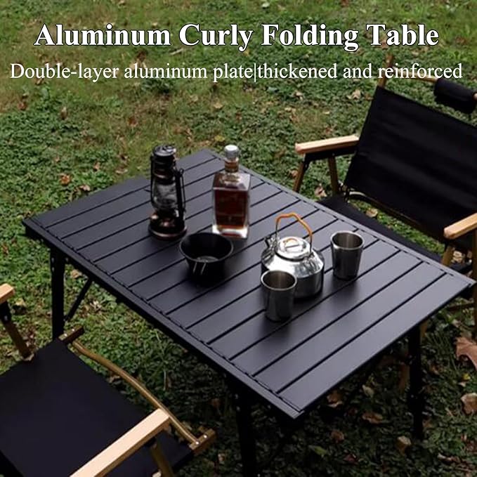 ECOTREK aluminium height adjustable camping table with 89cm surface, portable outdoor table for outdoor activities and camping.