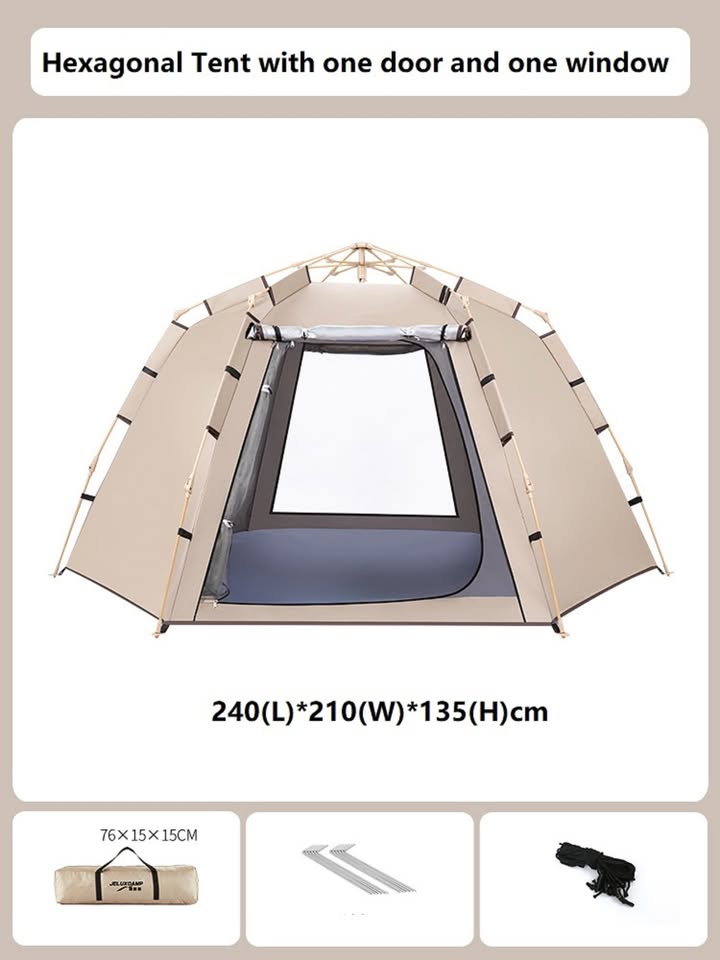 ECOTREK hexagonal camping tent for 2-3 persons, quick setup outdoor tent with durable fabric and spacious interior.