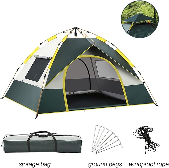 Green ECOTREK pop-up camping tent, lightweight and automatic setup, ideal for easy outdoor camping and outdoor adventures.