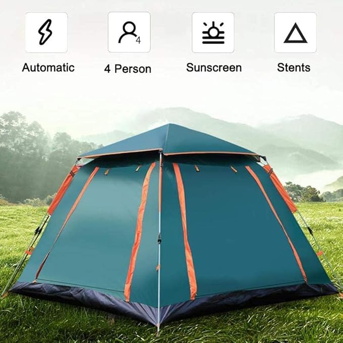 ECOTREK automatic pop-up camping tent set up outdoors, showcasing its compact design and easy setup for outdoor adventures.