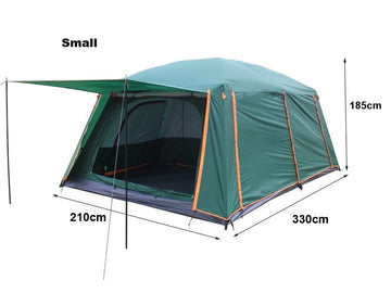 ECOTREK family tent with double layers, waterproof design, three sizes, in khaki color, suitable for outdoor family camping.