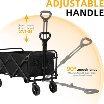 ECOTREK foldable wagon beach cart trolley with large wheels and compact design for easy transport on sand and paved surfaces.