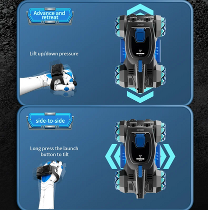 RC stunt tank with gesture sensing, lights, music, water bullet ball, designed for interactive play and remote control fun.