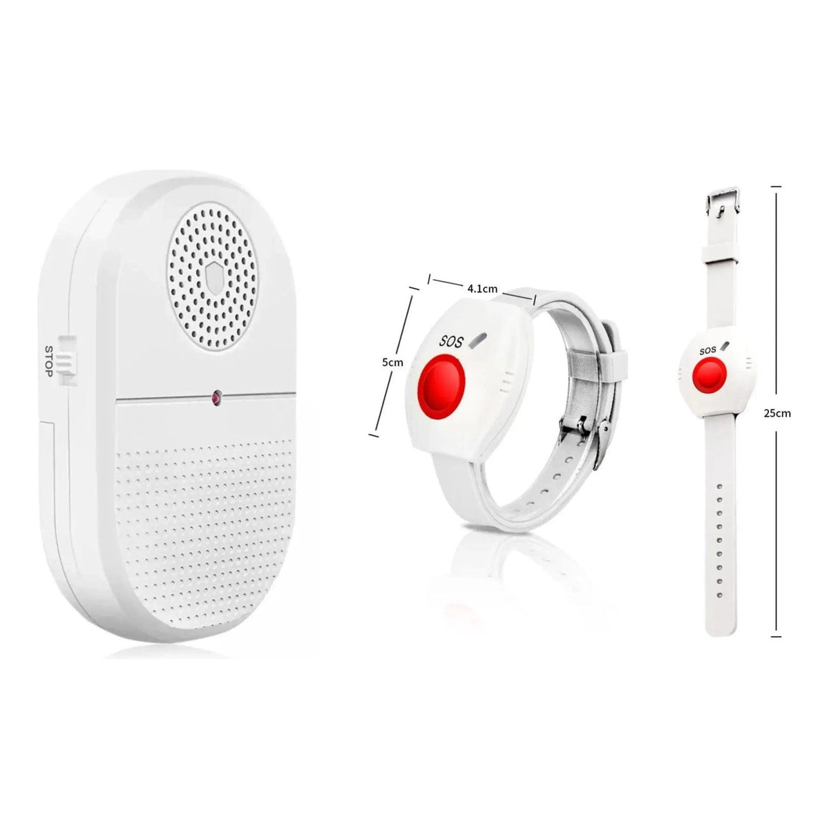 Eldertech wireless caregiver alert pager with SOS call button watch, designed for emergency communication and assistance.