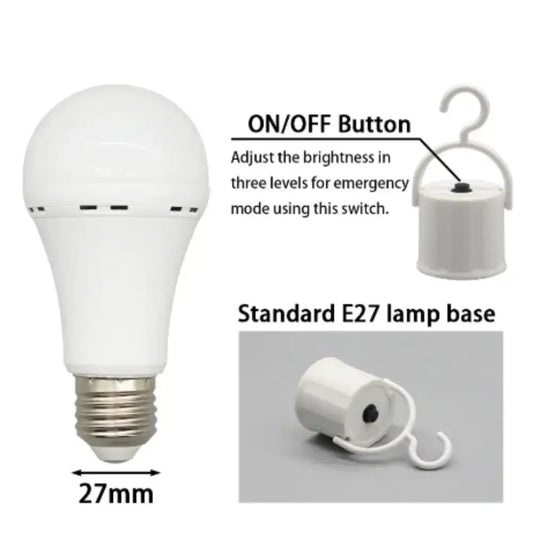 Habicare SS emergency light bulb in cool white, 7W with 1500mAh battery, providing backup lighting during power outages.