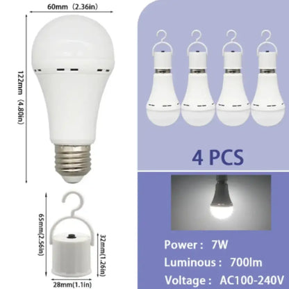 Habicare emergency light bulb in cool white, 7W, with 1500mAh battery, compact SS design ideal for backup lighting.